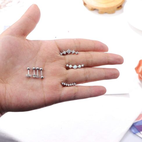 LOYALLOOK 4-6Pcs CZ Barbell Helix Piecing Cartilage Earring Stainless Steel Nose Lip Studs Opal Tragus Body Piercing Jewelry 16G in Saudi Arabia