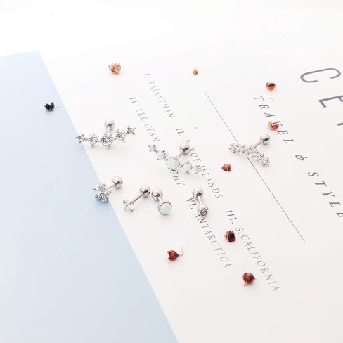 LOYALLOOK 4-6Pcs CZ Barbell Helix Piecing Cartilage Earring Stainless Steel Nose Lip Studs Opal Tragus Body Piercing Jewelry 16G in Saudi Arabia