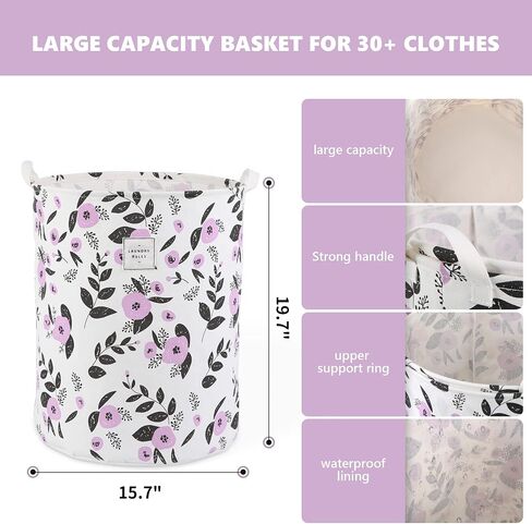 Large Foldable Laundry Basket Organizer Holder portable tall collapsible laundry hamper nusery Storage Basket Bin with Handles Closure (Waterproof Lining, Floral Green Orange) in Saudi Arabia