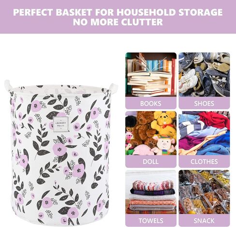 Large Foldable Laundry Basket Organizer Holder portable tall collapsible laundry hamper nusery Storage Basket Bin with Handles Closure (Waterproof Lining, Floral Green Orange) in Saudi Arabia