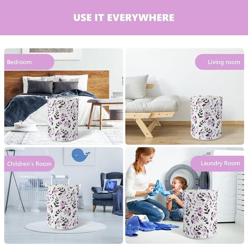 Large Foldable Laundry Basket Organizer Holder portable tall collapsible laundry hamper nusery Storage Basket Bin with Handles Closure (Waterproof Lining, Floral Green Orange) in Saudi Arabia