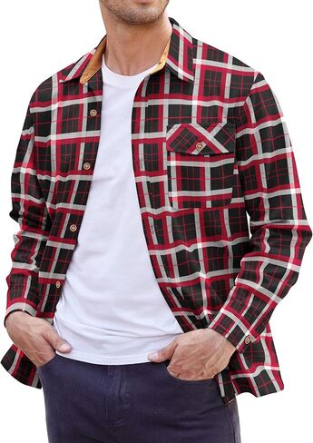 قمصان Coofandy الرجالية من الفلانيل وسترة بأزرار سفلية وقمصان منقوشة وأكمام طويلة وقمصان غربية in Kuwait