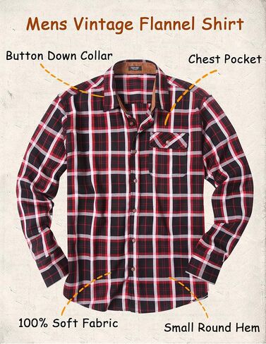 قمصان Coofandy الرجالية من الفلانيل وسترة بأزرار سفلية وقمصان منقوشة وأكمام طويلة وقمصان غربية in Kuwait