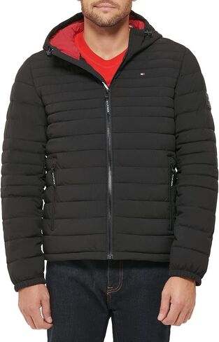 Tommy Hilfiger Men's Stretch Poly Hooded Packable Jacket, Black, Small in Saudi Arabia