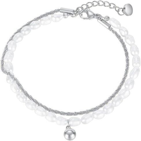 Jonline24h Mens Womens Stainless Steel Good Luck Love Link Pearls Bracelet Bangle Silver in Kuwait