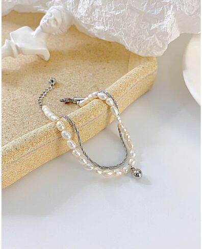 Jonline24h Mens Womens Stainless Steel Good Luck Love Link Pearls Bracelet Bangle Silver in Kuwait