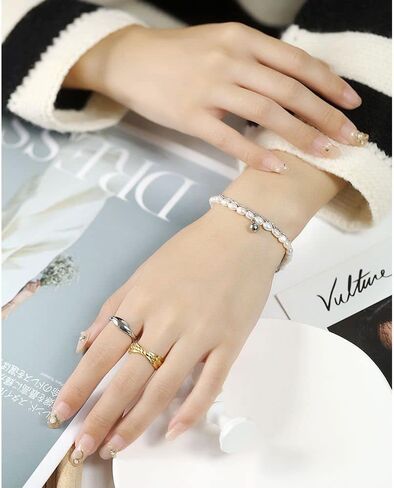 Jonline24h Mens Womens Stainless Steel Good Luck Love Link Pearls Bracelet Bangle Silver in Kuwait