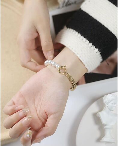 Jonline24h Mens Womens Stainless Steel Good Luck Love Link Pearls Bracelet Bangle Silver in Kuwait