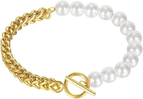 Jonline24h Mens Womens Stainless Steel Good Luck Love Link Pearls Bracelet Bangle Silver in Kuwait