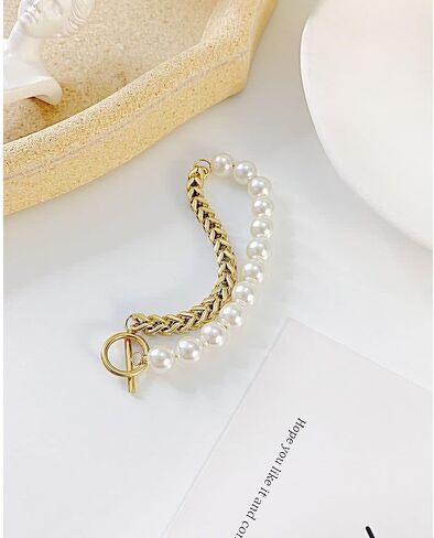 Jonline24h Mens Womens Stainless Steel Good Luck Love Link Pearls Bracelet Bangle Silver in Kuwait