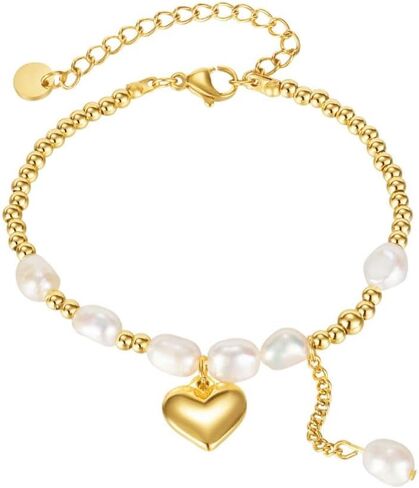 Jonline24h Mens Womens Stainless Steel Good Luck Love Link Pearls Bracelet Bangle Silver in Kuwait