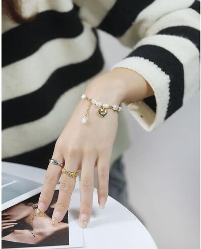 Jonline24h Mens Womens Stainless Steel Good Luck Love Link Pearls Bracelet Bangle Silver in Kuwait