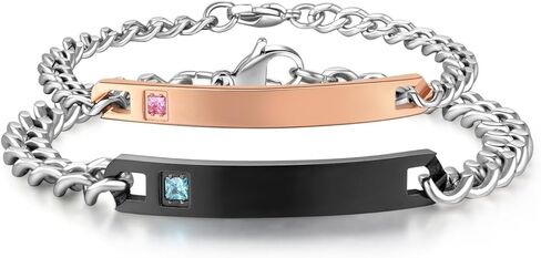 SunnyHouse Jewelry Free Custom Engraving His & Hers Matching Set Stainless Steel Personalized ID Couple Bracelet in Kuwait