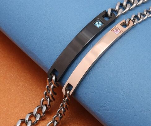 SunnyHouse Jewelry Free Custom Engraving His & Hers Matching Set Stainless Steel Personalized ID Couple Bracelet in Kuwait