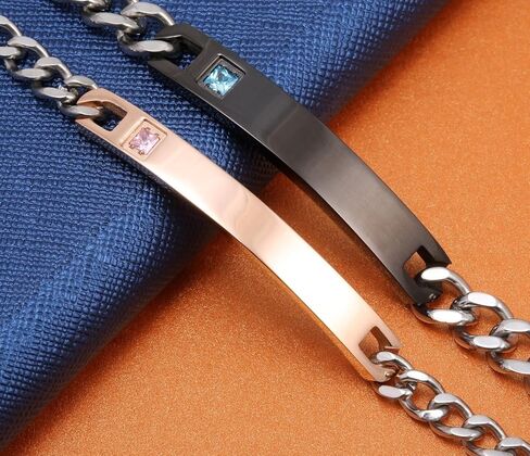 SunnyHouse Jewelry Free Custom Engraving His & Hers Matching Set Stainless Steel Personalized ID Couple Bracelet in Kuwait