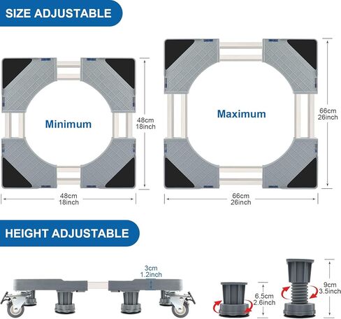 قاعدة موبايل لثلاجة صغيرة، قاعدة غسالة قابلة للتعديل مع 4 عجلات قفل و 8 أقدام قوية لمجفف، الثلاجة in Kuwait