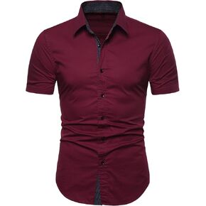 MUSE FATH Men's Short Sleeve Cotton Casual Trendy Regular Fit Dress Shirt