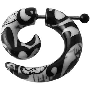 AtoZ Piercing Black Tribal Style on White UV Acrylic Spiral with 16 Gauge Surgical Steel Fake Ear Plug - Sold by Piece in Saudi Arabia