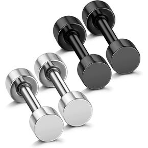 JewelrieShop Black Earrings Men Dot Studs Fake Gauges Plugs Earring Stainless Steel Circle Disc Flat Back Cheater Tunnel Dumbbell Earrings Women (18g,2 Pairs,3mm-14mm,Black and Silver) in Kuwait