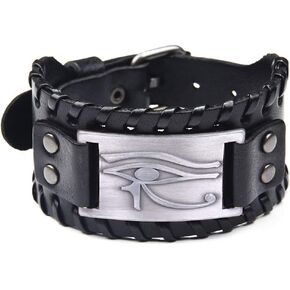 TURTLEDOVE Eye of Horus Leather Bracelet - Ancient Metal Leather Bracelet with Egyptian Amulet