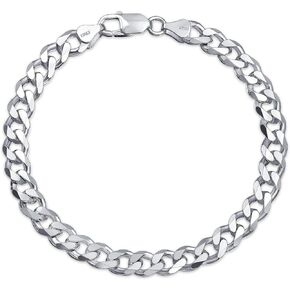 ARGENTO REALE Sterling Silver 925 Solid Curb Cuban Link Chain Bracelet for Men, 6.5MM, 7.5MM, 8MM, 9MM, 11MM, 13MM, Mens Cuban Link Bracelet, Mens Link Bracelets