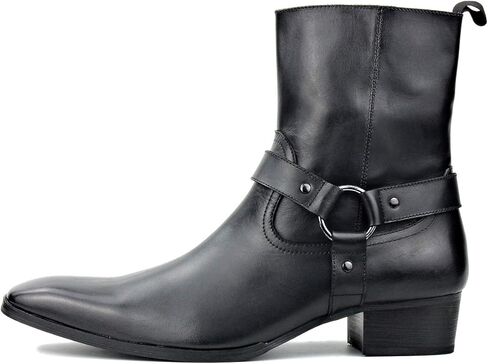 Men's Genuine Leather Ankle Dress Stylish Fashion Chelsea Casual Walking Motorcycle Boots with Zipper in Kuwait