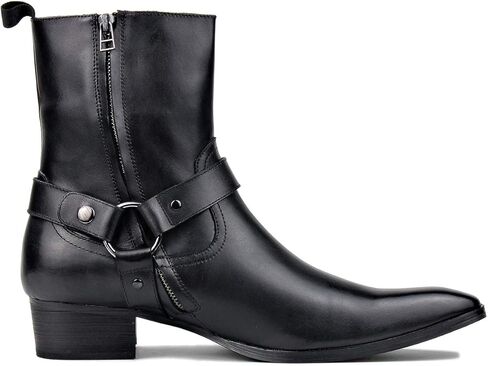 Men's Genuine Leather Ankle Dress Stylish Fashion Chelsea Casual Walking Motorcycle Boots with Zipper in Kuwait