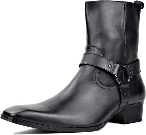 Men's Genuine Leather Ankle Dress Stylish Fashion Chelsea Casual Walking Motorcycle Boots with Zipper in Kuwait