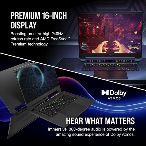Corsair Voyager a1600 Gaming Laptop (AMD Ryzen R7 6800HS, AMD Radeon RX 6800M, 16GB DDR5, 16" 2560x1600 240Hz IPS Screen, Cherry MX Ultra-Low Profile Keyswitches, Windows 11 Home Advanced) Black in Saudi Arabia