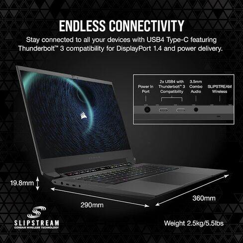 Corsair Voyager a1600 Gaming Laptop (AMD Ryzen R7 6800HS, AMD Radeon RX 6800M, 16GB DDR5, 16" 2560x1600 240Hz IPS Screen, Cherry MX Ultra-Low Profile Keyswitches, Windows 11 Home Advanced) Black in Saudi Arabia