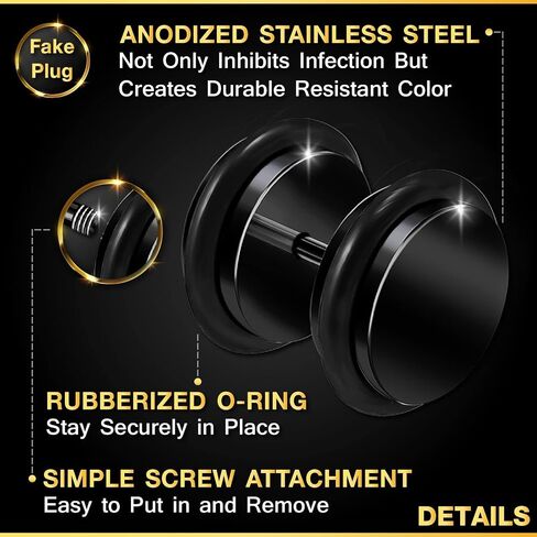 BanaVega 2PCS Stainless Steel 16g 1.2mm Black O-Rings Cheater Plug Earring Illusion Gauge Ear Lobe Piercing Jewelry See More Sizes in Saudi Arabia