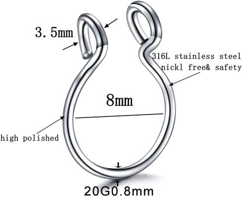 5Pcs 20G 316L Stianless Steel Fake Faux Nose Ring Lip Men Women Piercing Jewelry Ear Cartilage Tragus in Saudi Arabia