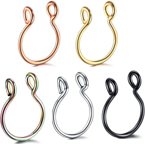 5Pcs 20G 316L Stianless Steel Fake Faux Nose Ring Lip Men Women Piercing Jewelry Ear Cartilage Tragus in Saudi Arabia
