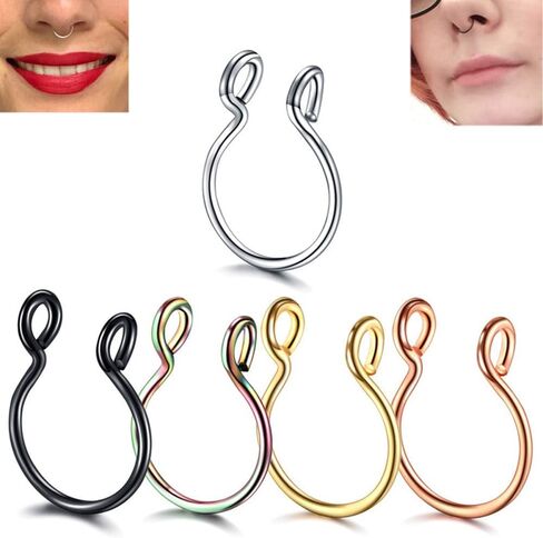 5Pcs 20G 316L Stianless Steel Fake Faux Nose Ring Lip Men Women Piercing Jewelry Ear Cartilage Tragus in Saudi Arabia