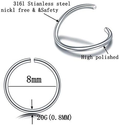 5Pcs 20G 316L Stianless Steel Fake Faux Nose Ring Lip Men Women Piercing Jewelry Ear Cartilage Tragus in Saudi Arabia