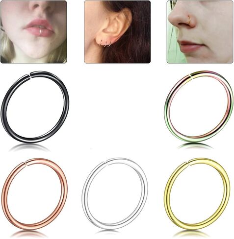 5Pcs 20G 316L Stianless Steel Fake Faux Nose Ring Lip Men Women Piercing Jewelry Ear Cartilage Tragus in Saudi Arabia