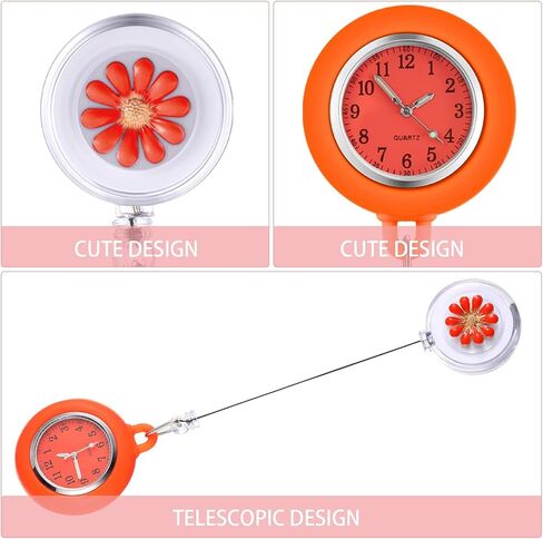 8 Pcs Retractable Nurse Watch Silicone Cover Brooch Fob Pocket Watch Clip on Nursing Watch Nurse Fob Watch with Second Hand for Doctor Nurse, 8 Colors in Saudi Arabia
