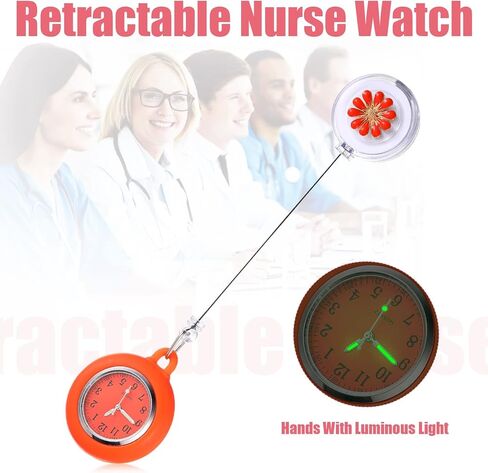 8 Pcs Retractable Nurse Watch Silicone Cover Brooch Fob Pocket Watch Clip on Nursing Watch Nurse Fob Watch with Second Hand for Doctor Nurse, 8 Colors in Saudi Arabia