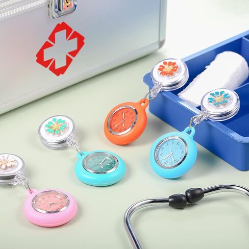 8 Pcs Retractable Nurse Watch Silicone Cover Brooch Fob Pocket Watch Clip on Nursing Watch Nurse Fob Watch with Second Hand for Doctor Nurse, 8 Colors in Saudi Arabia