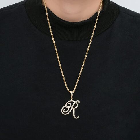 charlinliol Initial Letter Necklace Gold Plated Women/Men Iced Out Initial Letter Pendant Necklace with 24" Rope Chain in Kuwait