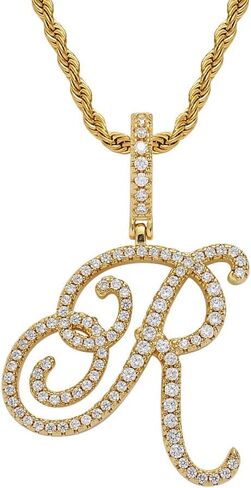 charlinliol Initial Letter Necklace Gold Plated Women/Men Iced Out Initial Letter Pendant Necklace with 24" Rope Chain in Kuwait