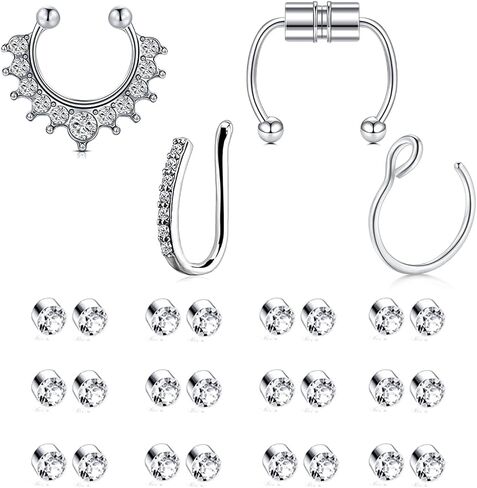 JFORYOU حلقة الحاجب وهمية وهمية الشفاه Labret ترصيع استبدال الكرات سبايك مع 100 قطعة ملصق غير ثقب الجسم مجوهرات وهمية ثقب الجلد in Kuwait