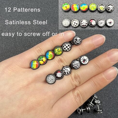 Shuning 24pcs Cheater Fake Ear Plugs Satinless Steel Gauges Illusion Tunnel Piercing Stud Screw Earrings 12Style in Kuwait