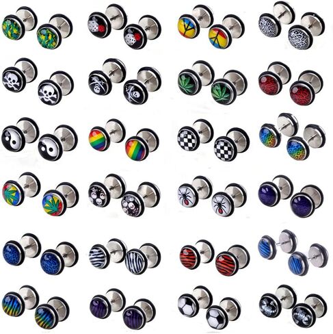 Shuning 24pcs Cheater Fake Ear Plugs Satinless Steel Gauges Illusion Tunnel Piercing Stud Screw Earrings 12Style in Kuwait