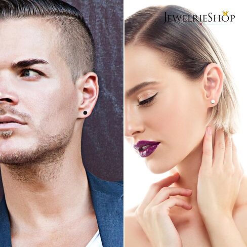 JewelrieShop Black Earrings Men Dot Studs Fake Gauges Plugs Earring Stainless Steel Circle Disc Flat Back Cheater Tunnel Dumbbell Earrings Women (18g,2 Pairs,3mm-14mm,Black and Silver) in Kuwait
