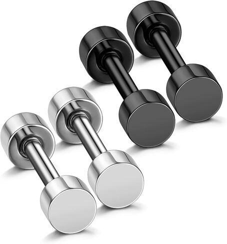JewelrieShop Black Earrings Men Dot Studs Fake Gauges Plugs Earring Stainless Steel Circle Disc Flat Back Cheater Tunnel Dumbbell Earrings Women (18g,2 Pairs,3mm-14mm,Black and Silver) in Kuwait