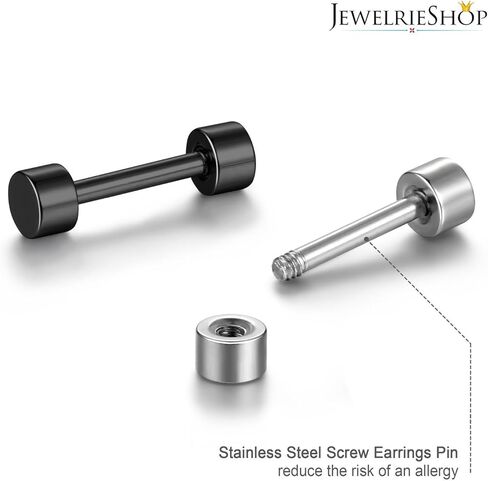 JewelrieShop Black Earrings Men Dot Studs Fake Gauges Plugs Earring Stainless Steel Circle Disc Flat Back Cheater Tunnel Dumbbell Earrings Women (18g,2 Pairs,3mm-14mm,Black and Silver) in Kuwait