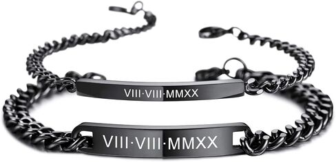 MeMeDIY Personalized Couple Bracelets Set Custom Engraving Name/Date for Men Women Boyfriend Girlfriend Stainless Steel Adjustable Ankle Curb Link Love Relationship Valentine's Gift in Saudi Arabia