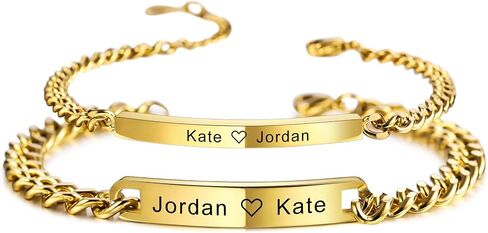 MeMeDIY Personalized Couple Bracelets Set Custom Engraving Name/Date for Men Women Boyfriend Girlfriend Stainless Steel Adjustable Ankle Curb Link Love Relationship Valentine's Gift in Saudi Arabia