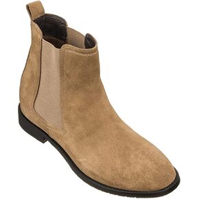CALTO Men's Invisible Height Increasing Elevator Shoes - Suede Leather Slip-on Chelsea Boots - 2.9 Inches Taller